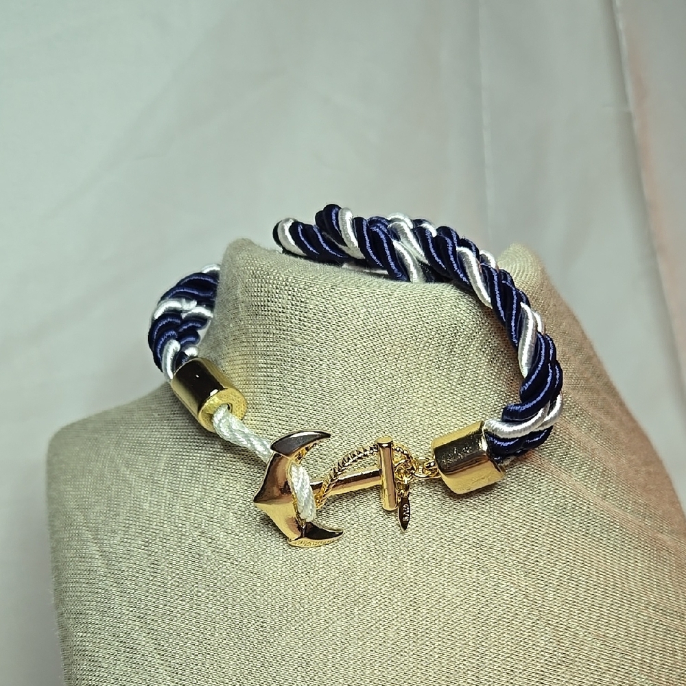 Nautical Anchor Bracelet with Gold and Blue Accents